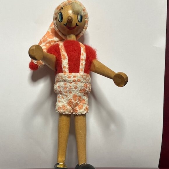 VTG Handcrafted Traditional Wooden Jointed Peg Pinocchio Toy Doll 7.5” Tall - Picture 1 of 16